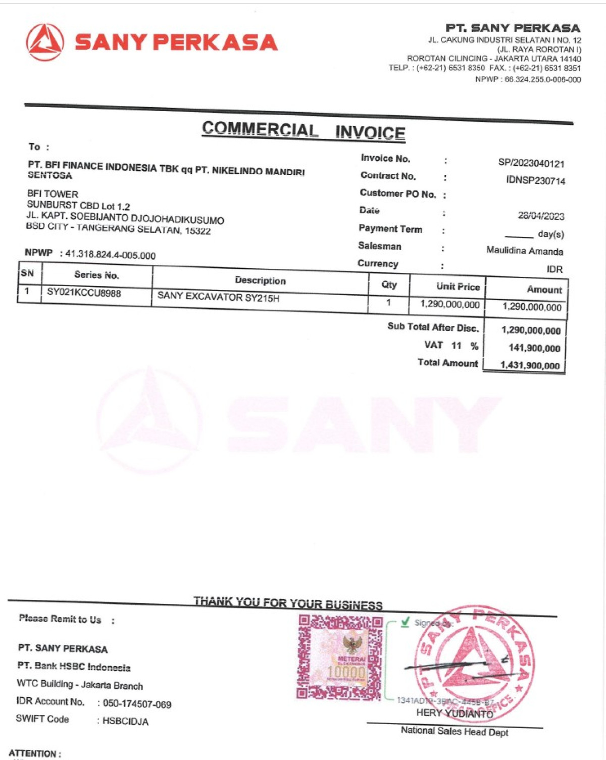 SANY EXCAVATOR SY215H
