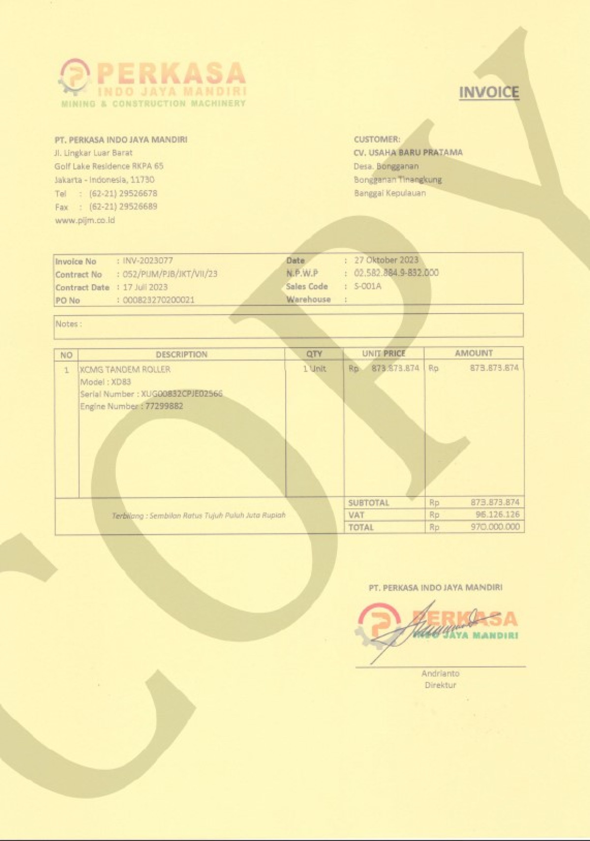 XCMG XD83 TANDEM ROLLER