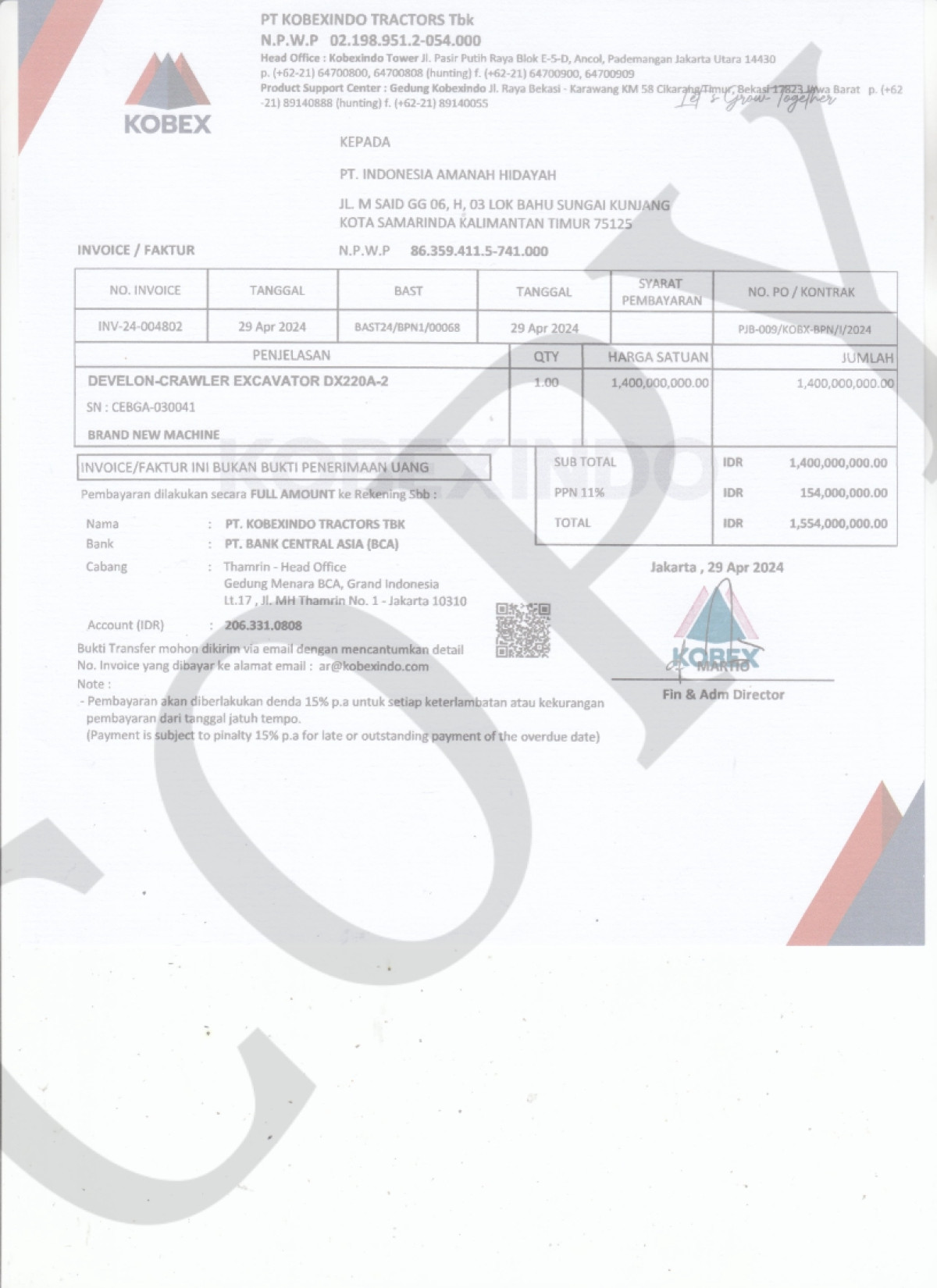 DEVELON  EXCAVATOR 	DX220A-2