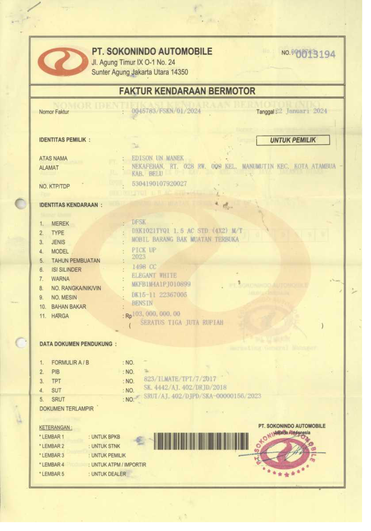 DFSK  DXK 1021TYQ1 1.5 AC STD (4X2) MT