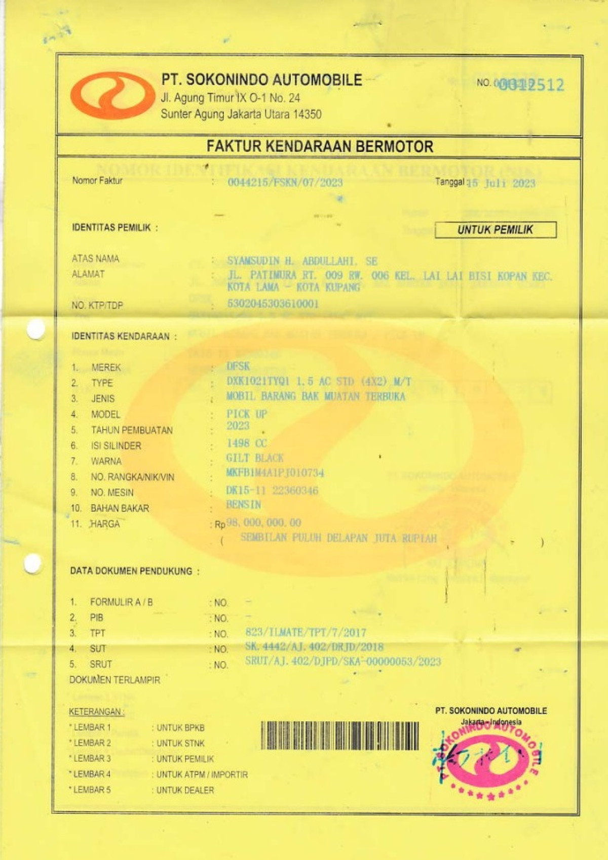 DFSK  DXK 1021TYQ1 1.5 AC STD (4X2) MT