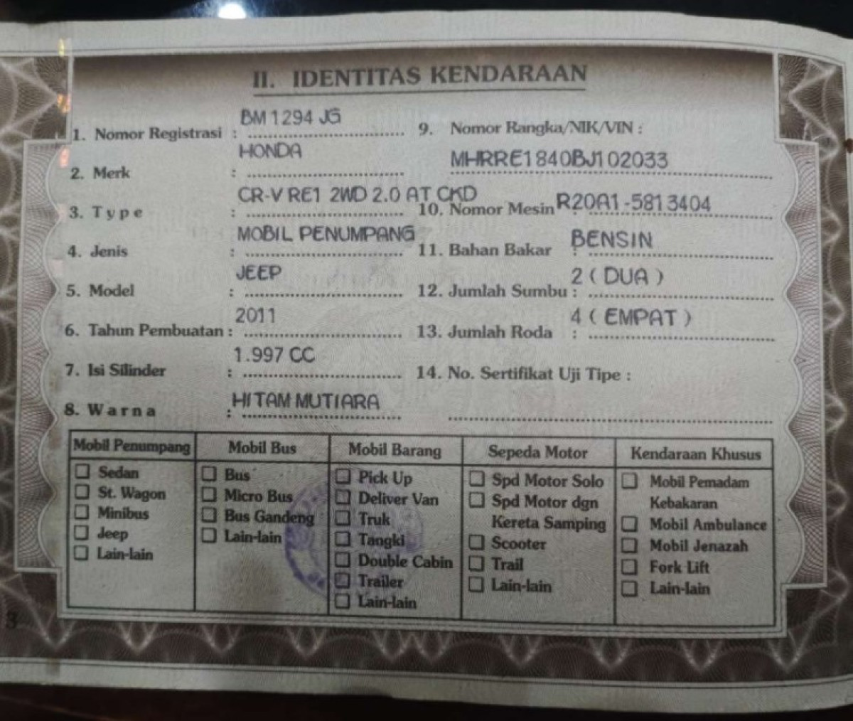 HONDA CR-V RE1 2WD 2.0 A/T