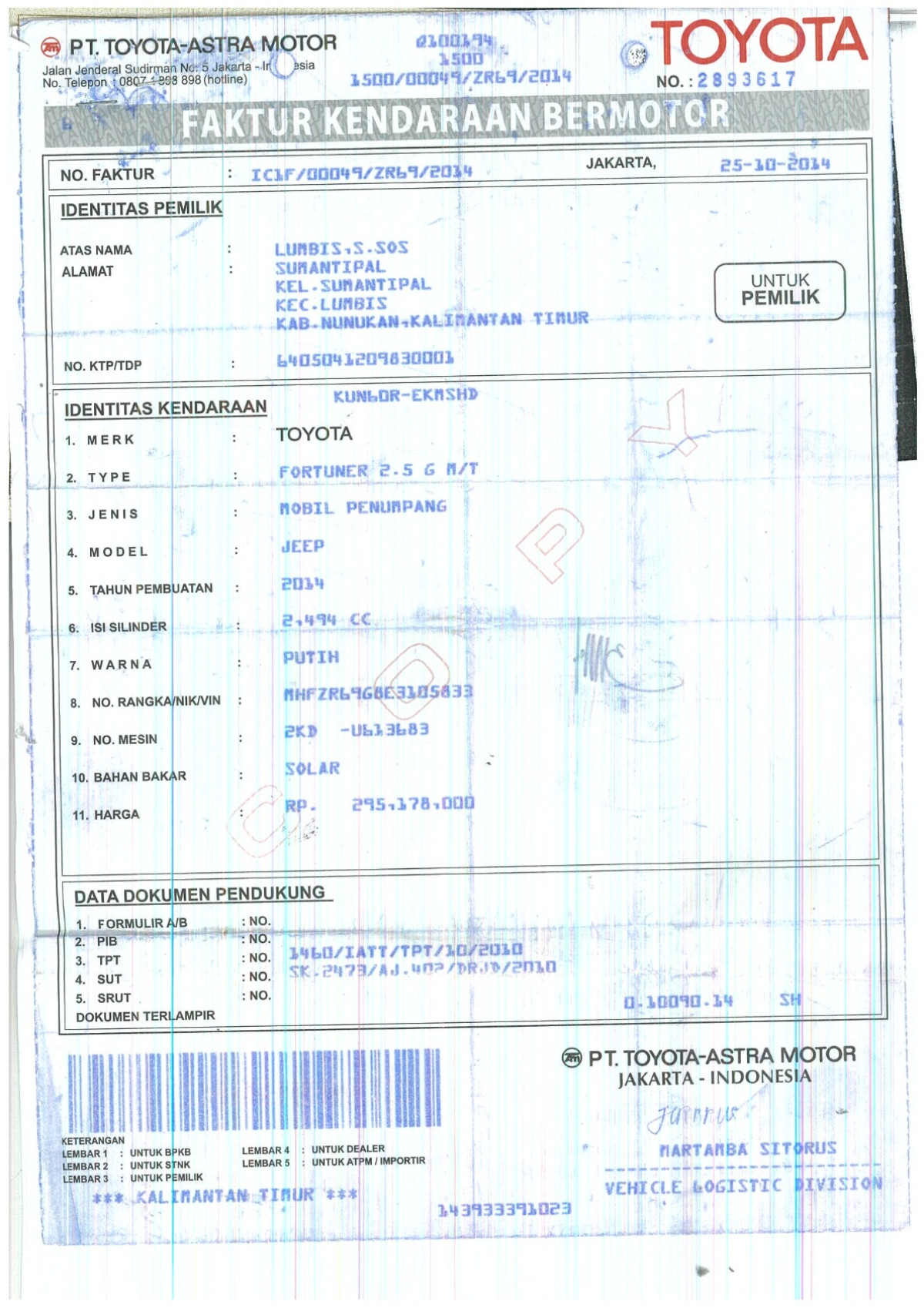 TOYOTA  FORTUNER  G 2.5