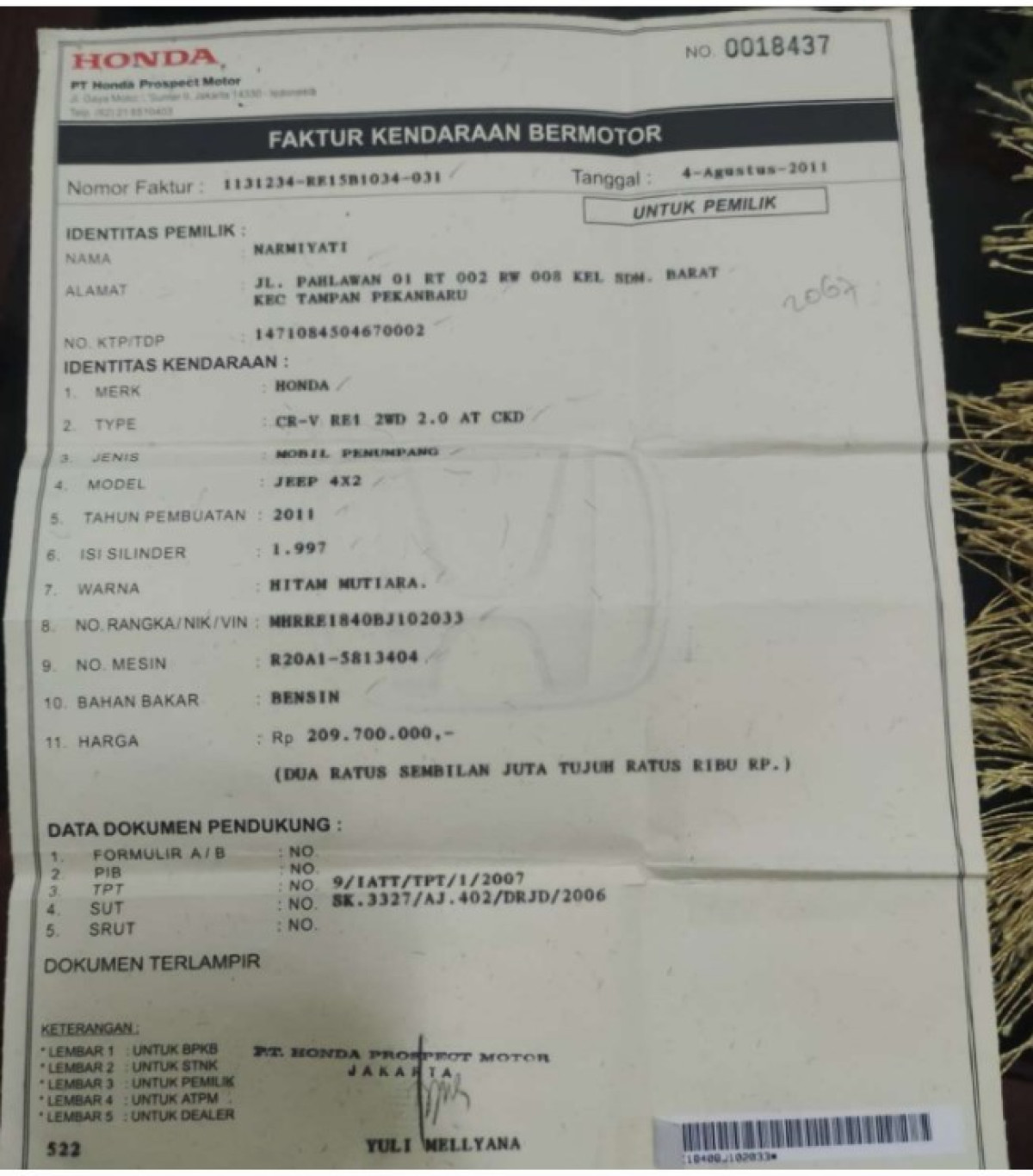 HONDA CR-V RE1 2WD 2.0 A/T