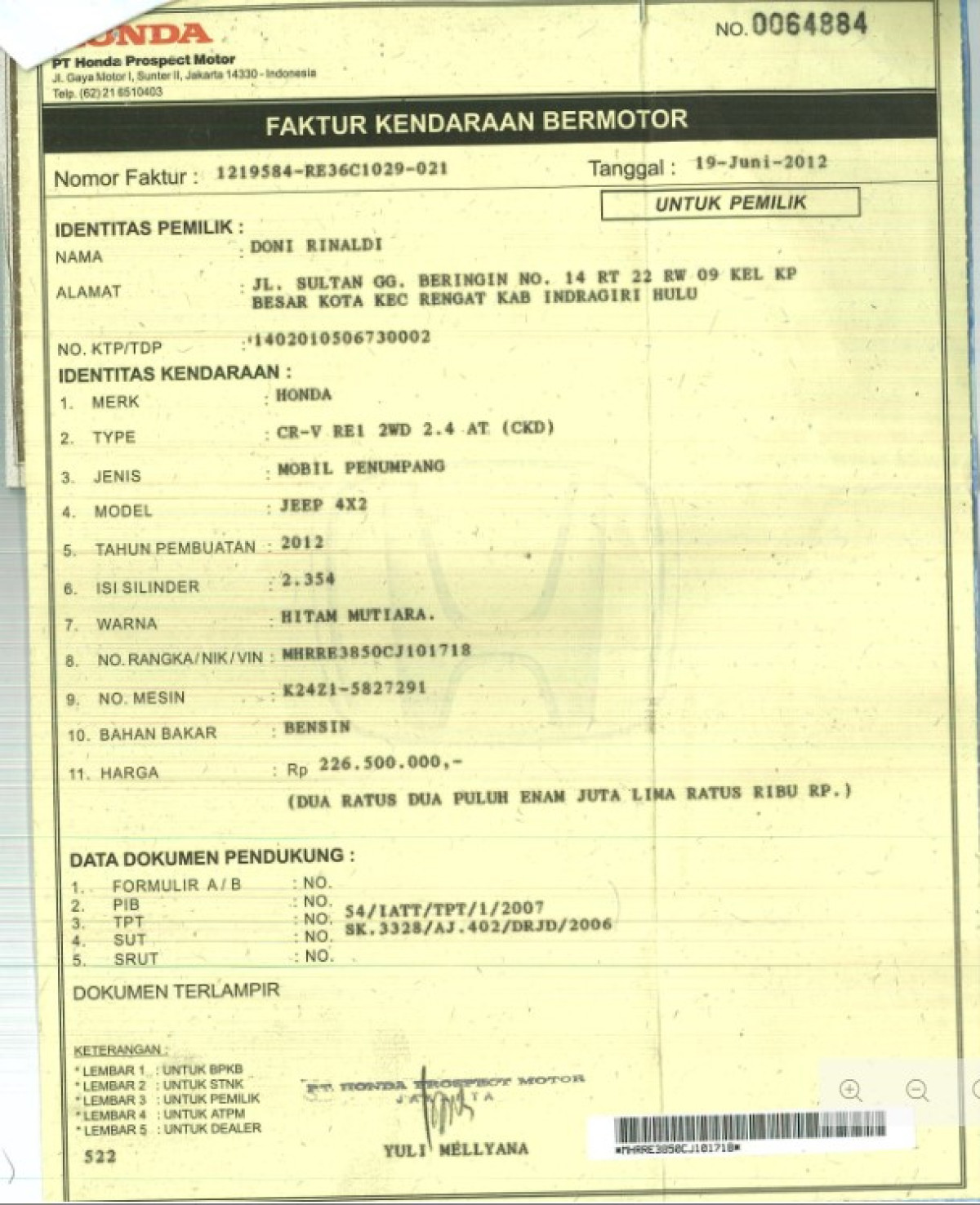 HONDA CR-V RE1 2WD 2.4 A/T