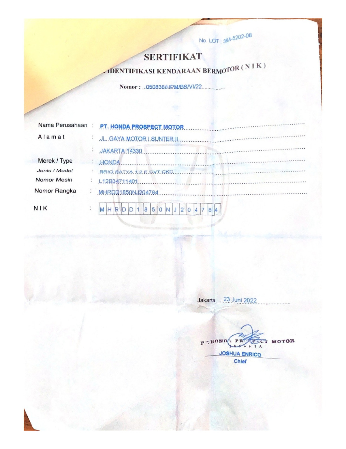 HONDA BRIO SATYA 1.2 E