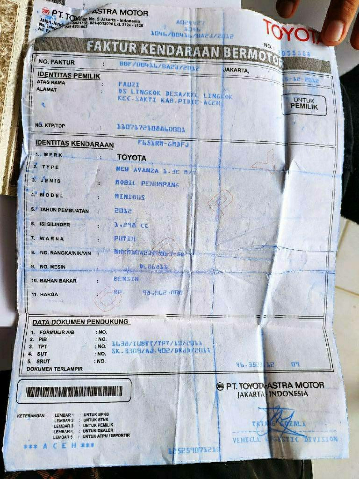 TOYOTA AVANZA AVANZA E