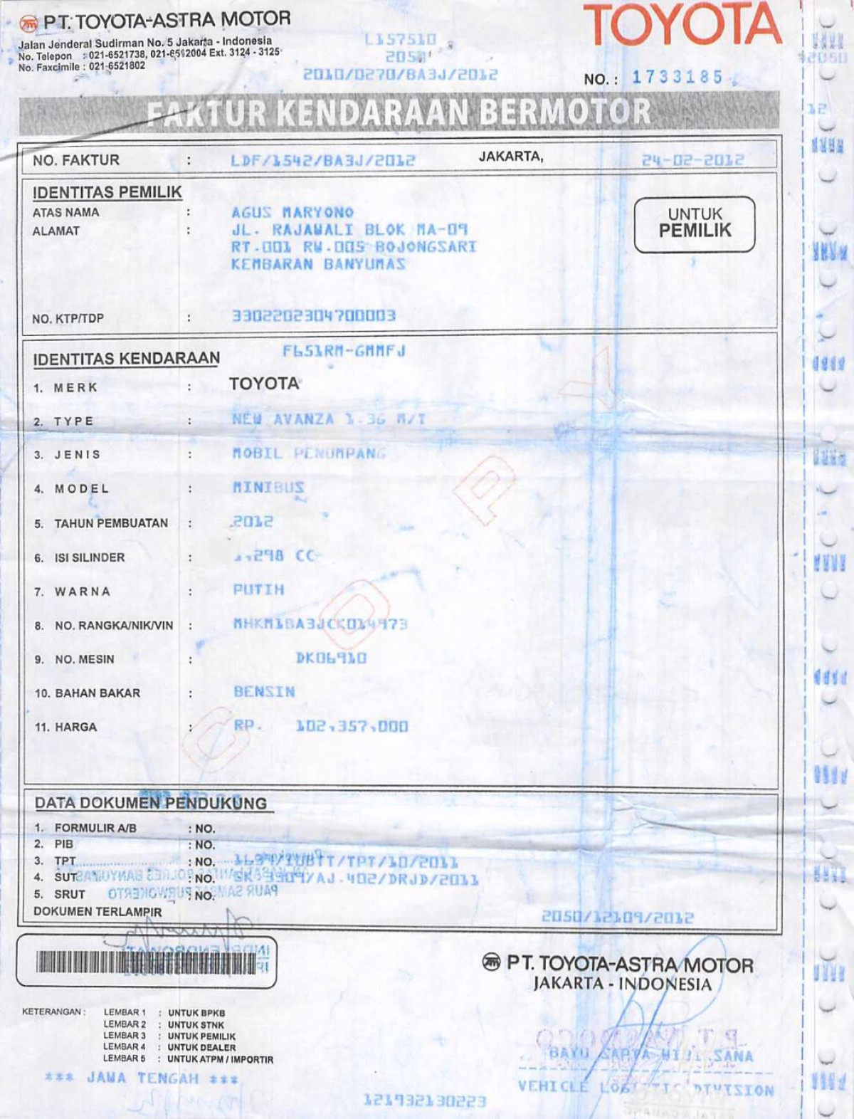 TOYOTA AVANZA AVANZA G