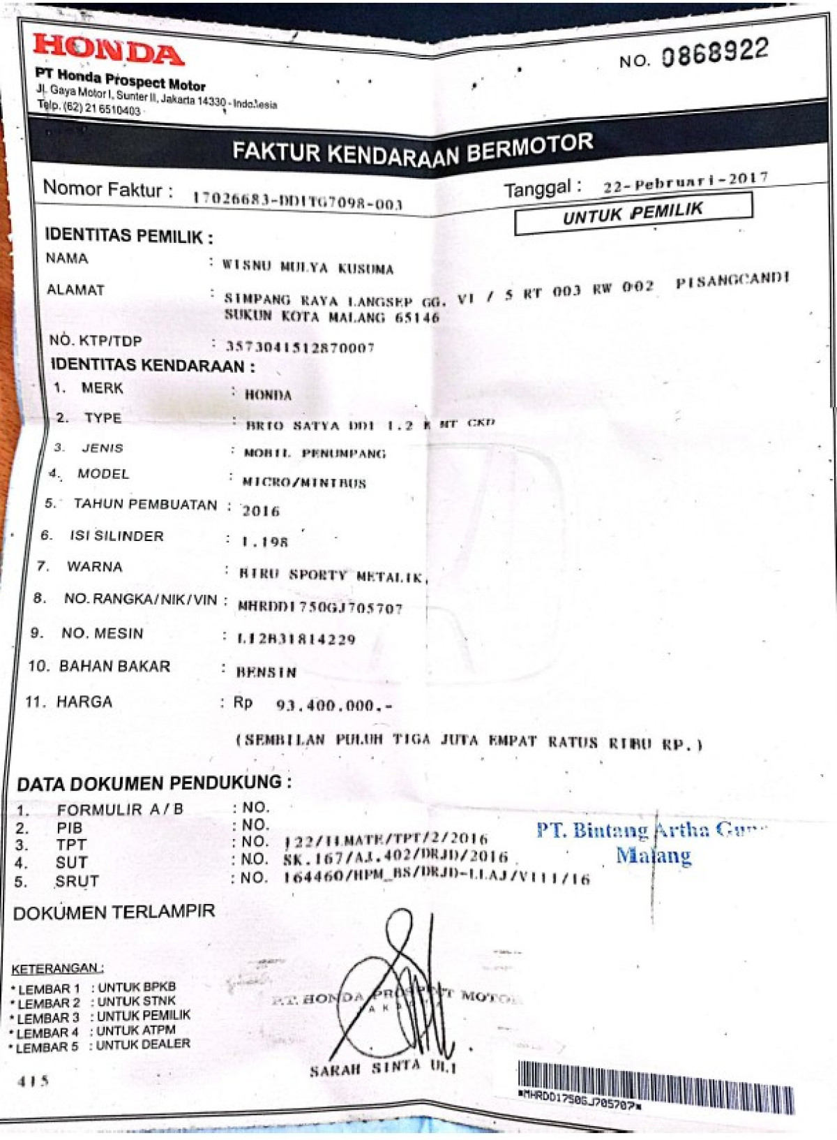 HONDA  BRIO  SATYA DD1 1.2 E