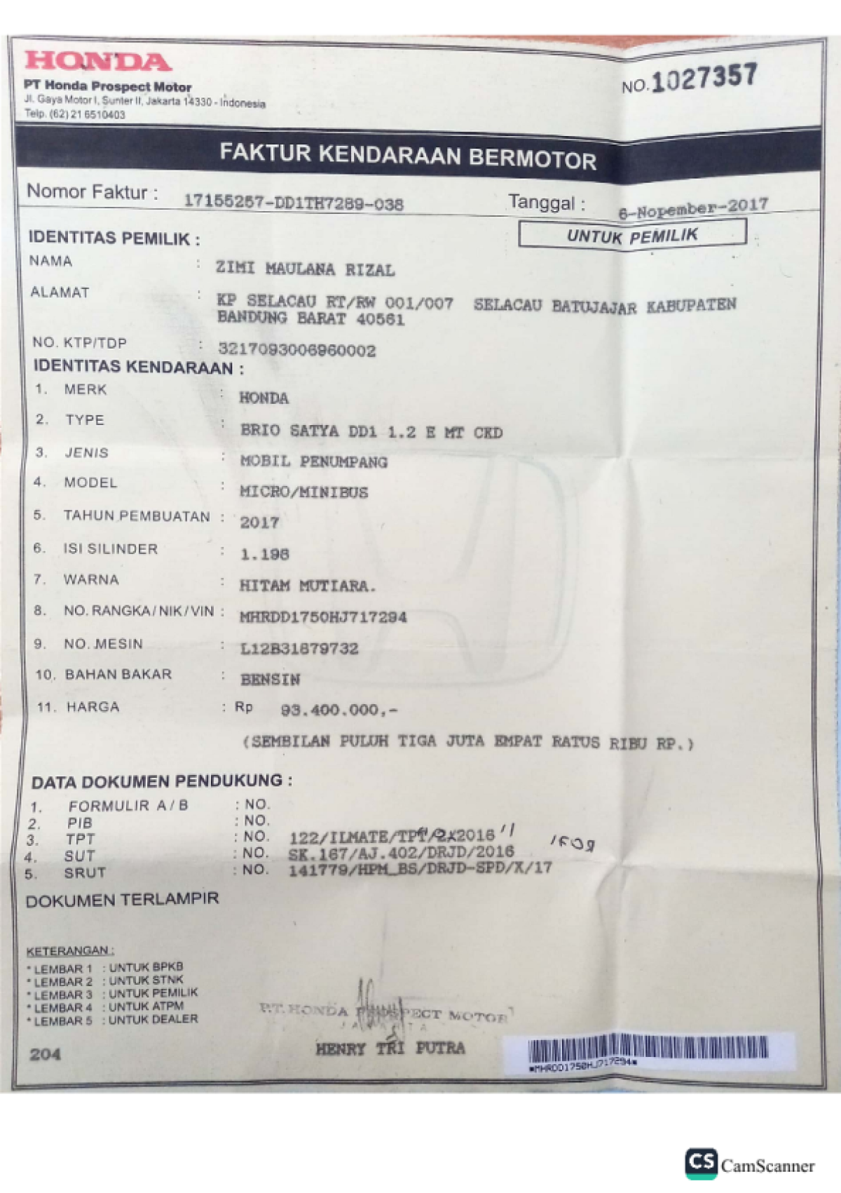 HONDA BRIO SATYA DD1 1.2 E