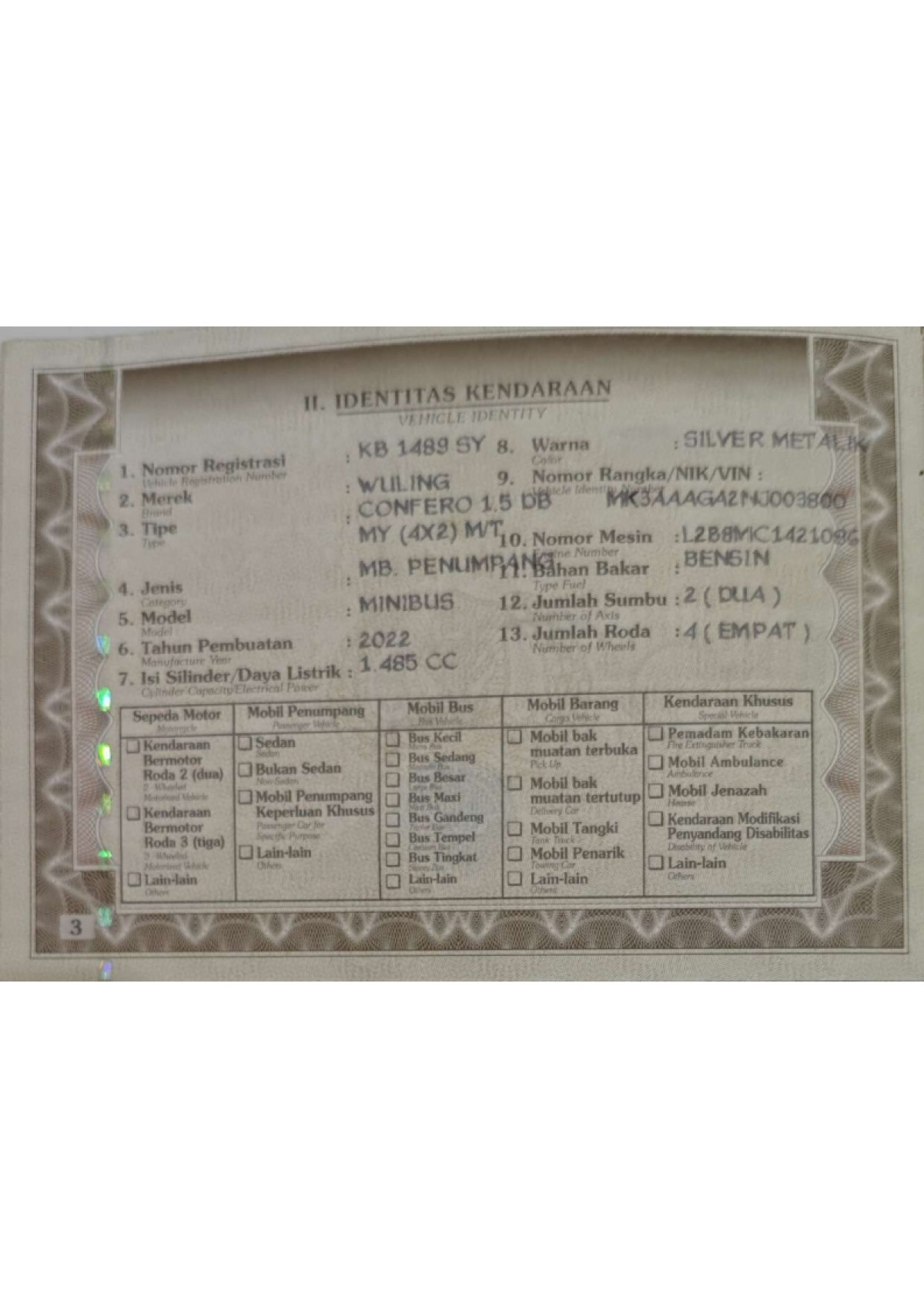 WULING CONFERO 1.5 DB MY (4X2)