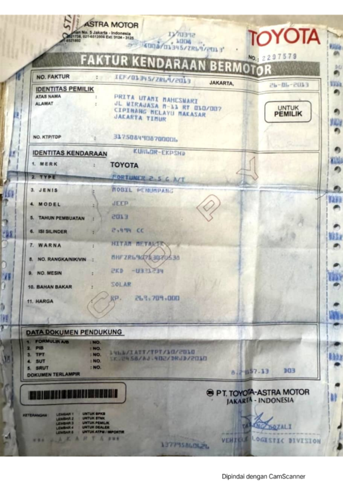 TOYOTA  FORTUNER  2.5G AT