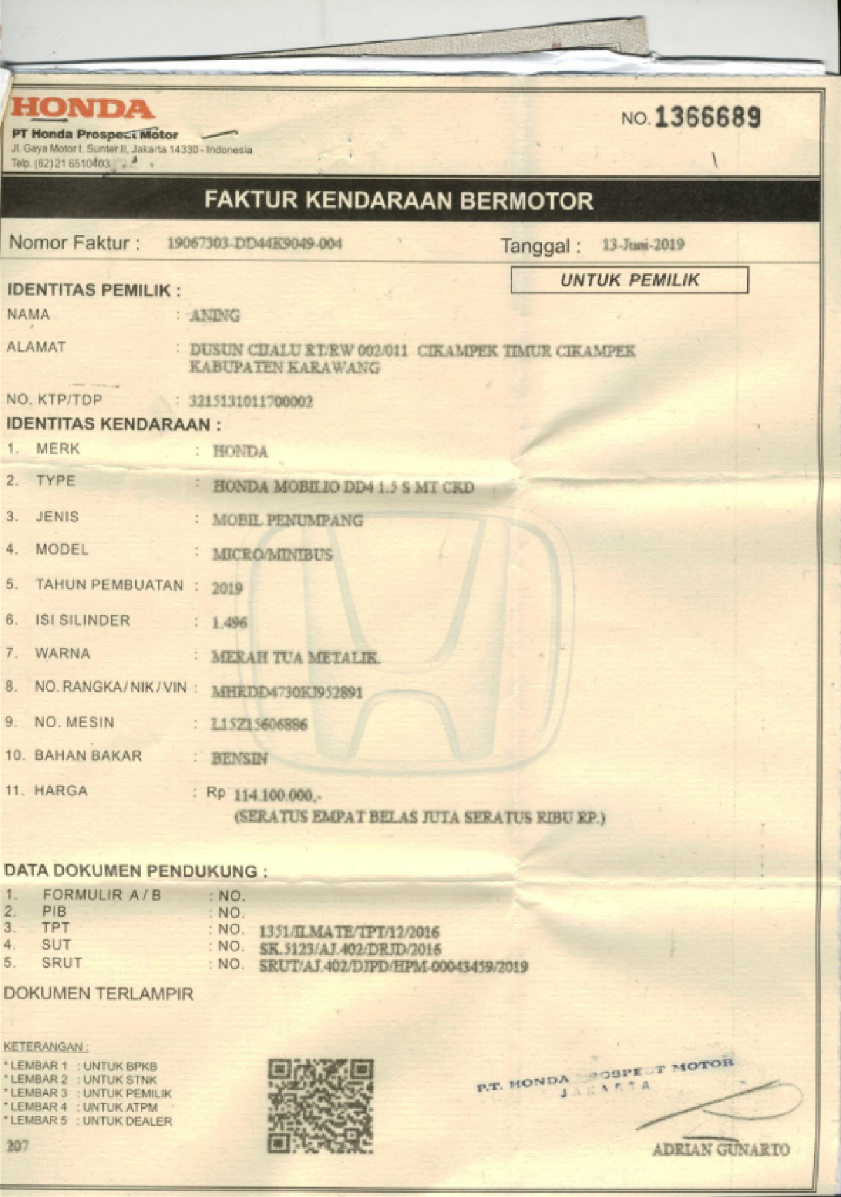 HONDA MOBILIO DD4 1.5 S