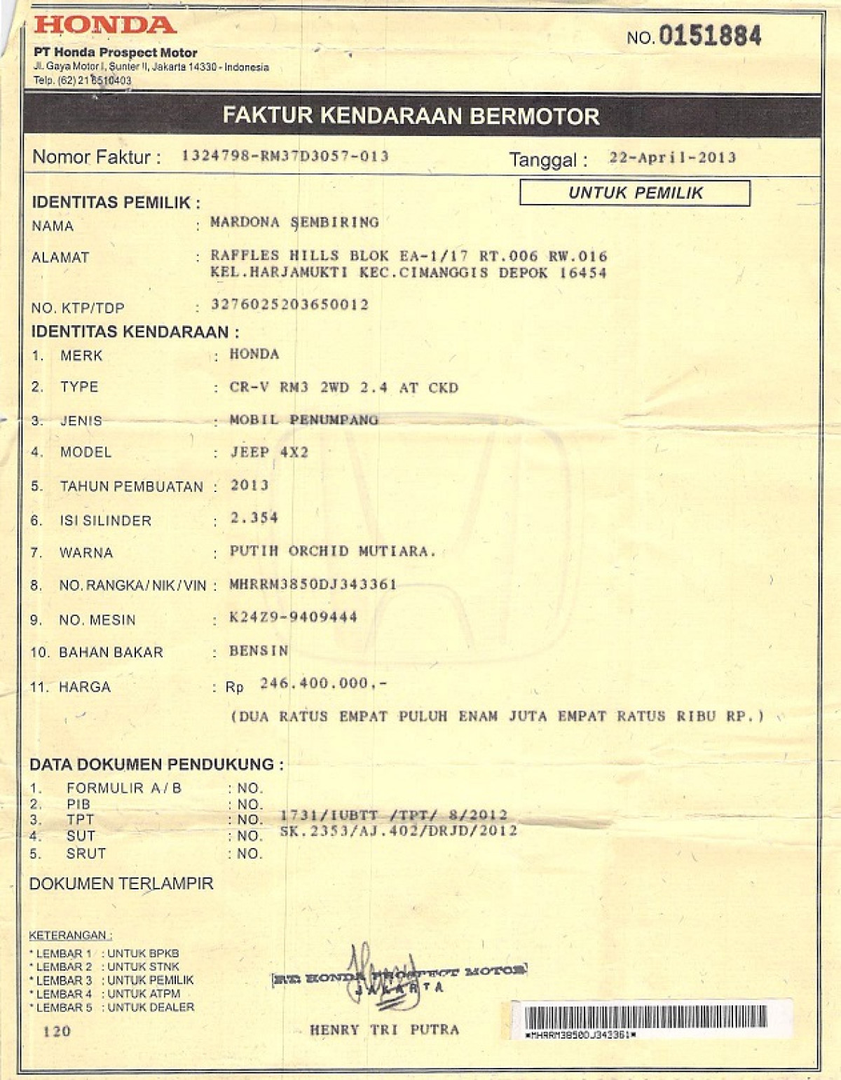 HONDA CR-V RM3 2WD 2.4