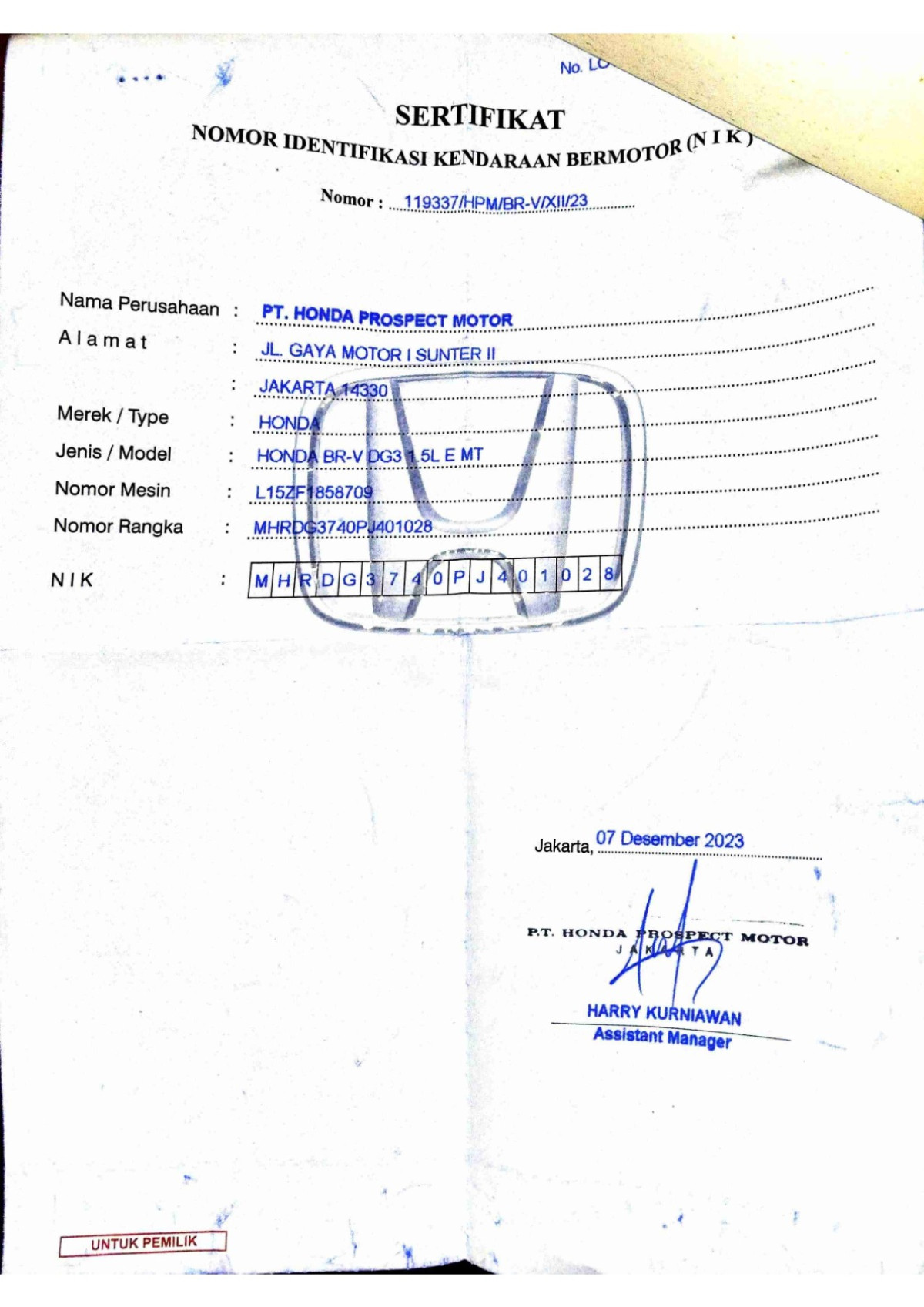 HONDA BR-V DG3 1.5 L E