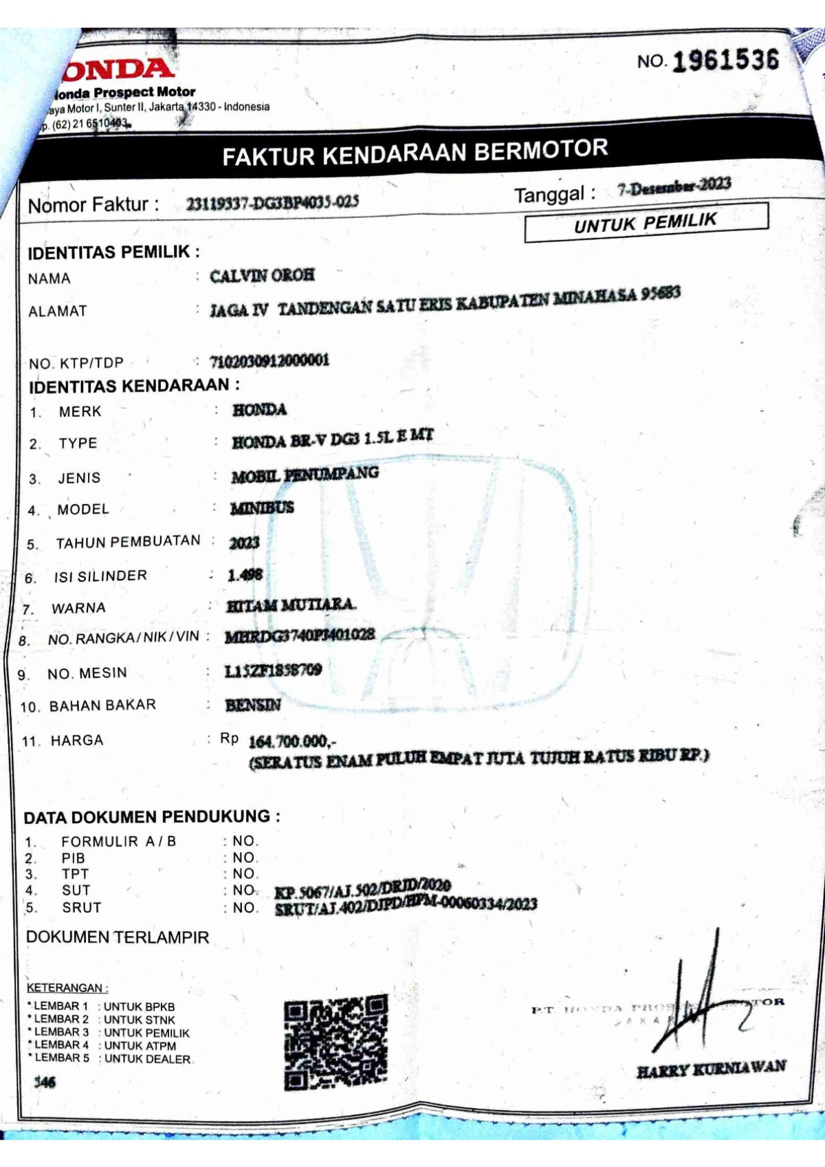 HONDA BR-V DG3 1.5 L E