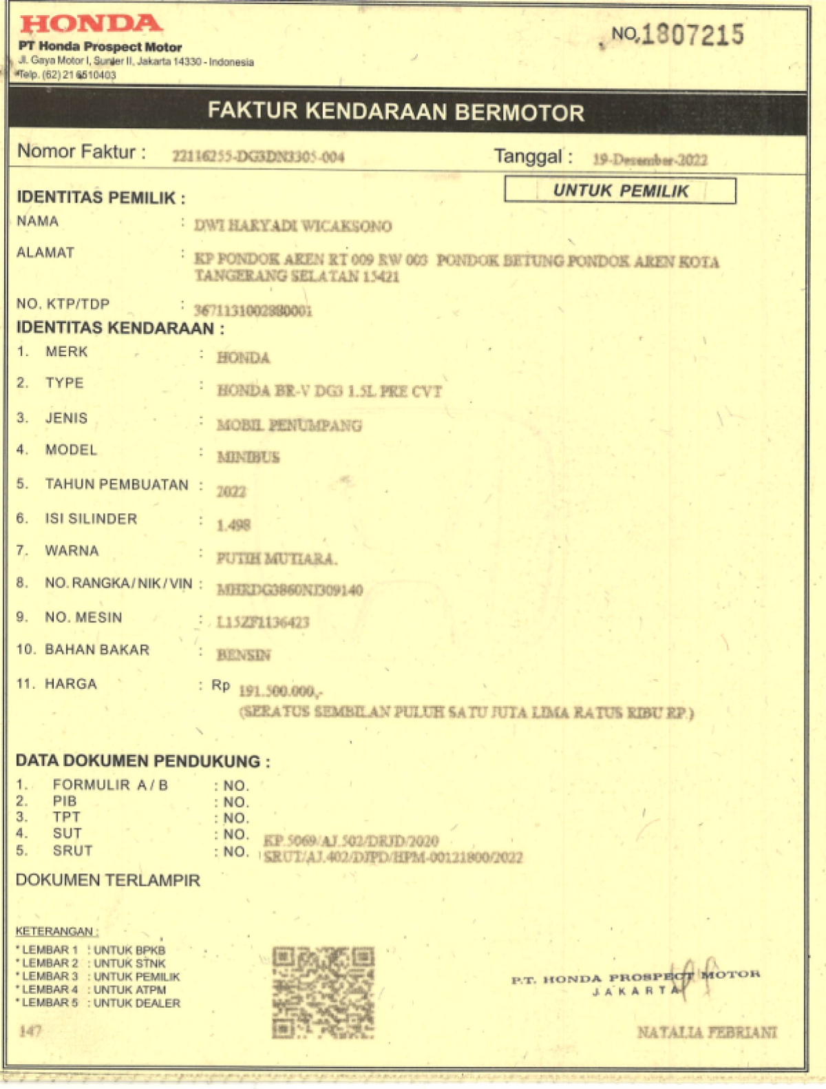 HONDA BRV DG3 1.5L PRECVT