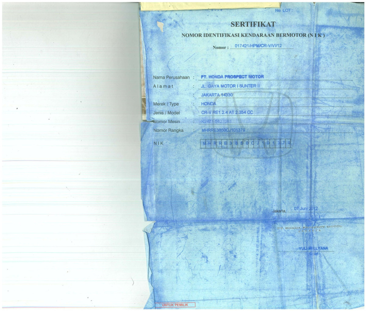 HONDA CR-V RE1 2WD 2.4 A/T