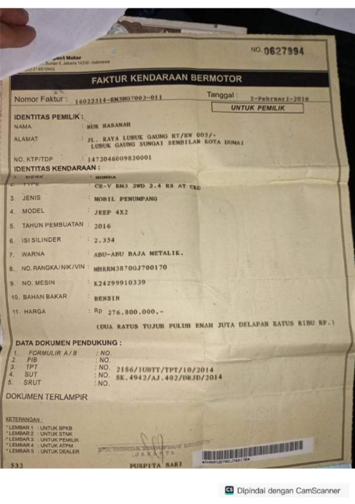 HONDA CR-V RM3 2WD 2.4 RSAT CKD