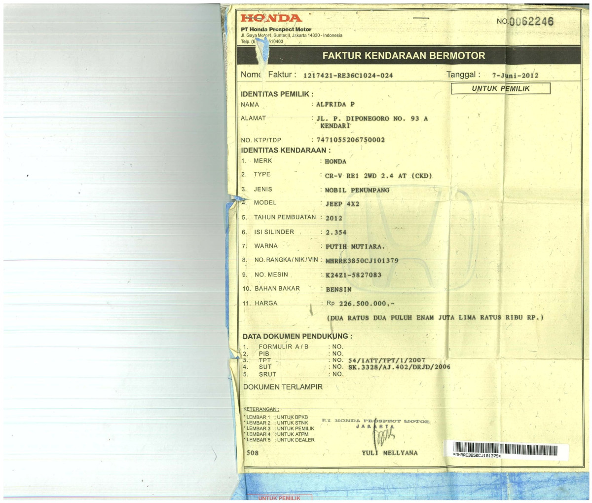 HONDA CR-V RE1 2WD 2.4 A/T