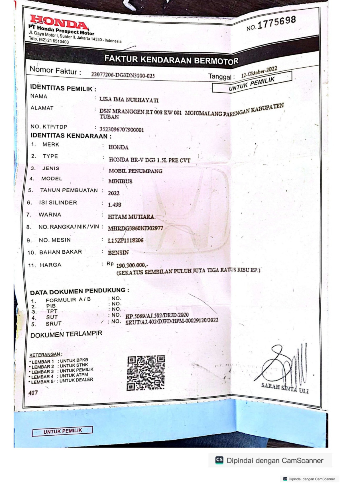 HONDA BRV DG3 1.5L PRECVT
