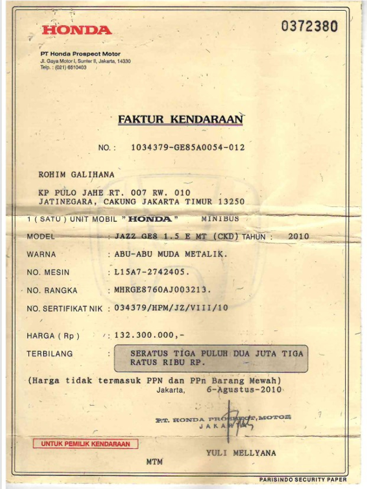 HONDA JAZZ GE8 1.5 E