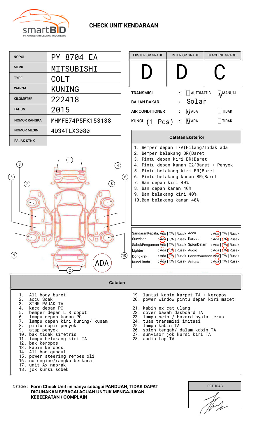 MITSUBISHI COLT-FE 74 HD 125 PS DUMP TRUCK
