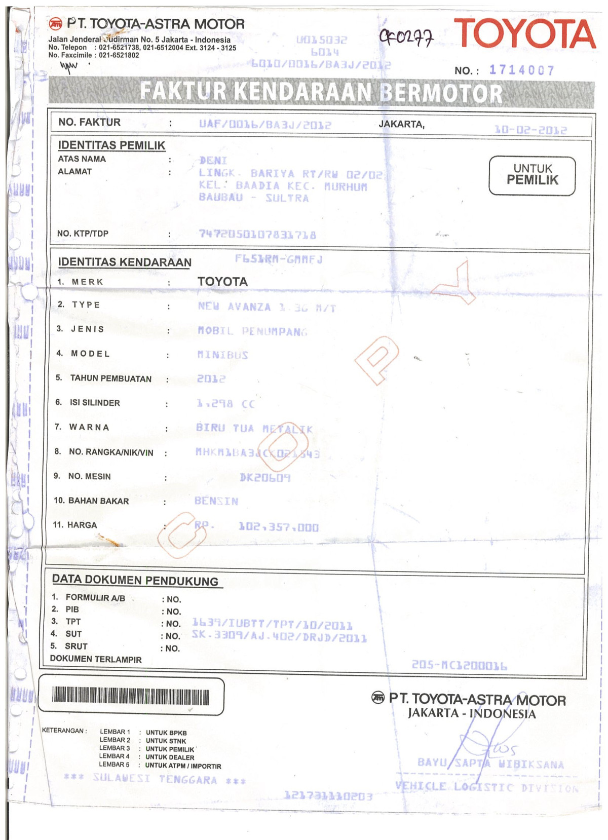 TOYOTA AVANZA G VVT-i 1.3