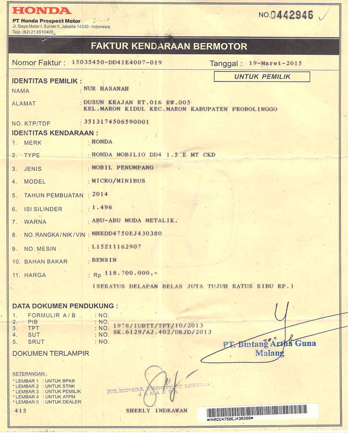 HONDA MOBILIO DD4 1.5E