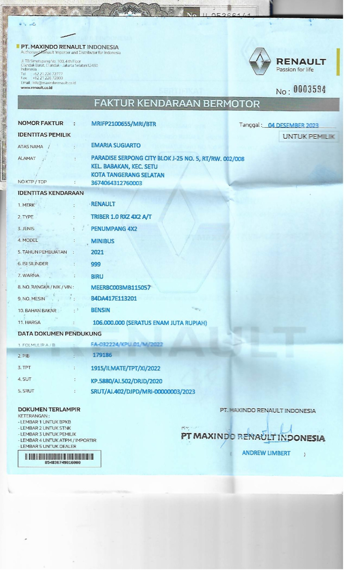 RENAULT  TRIBER 1.0 RXZ  AT