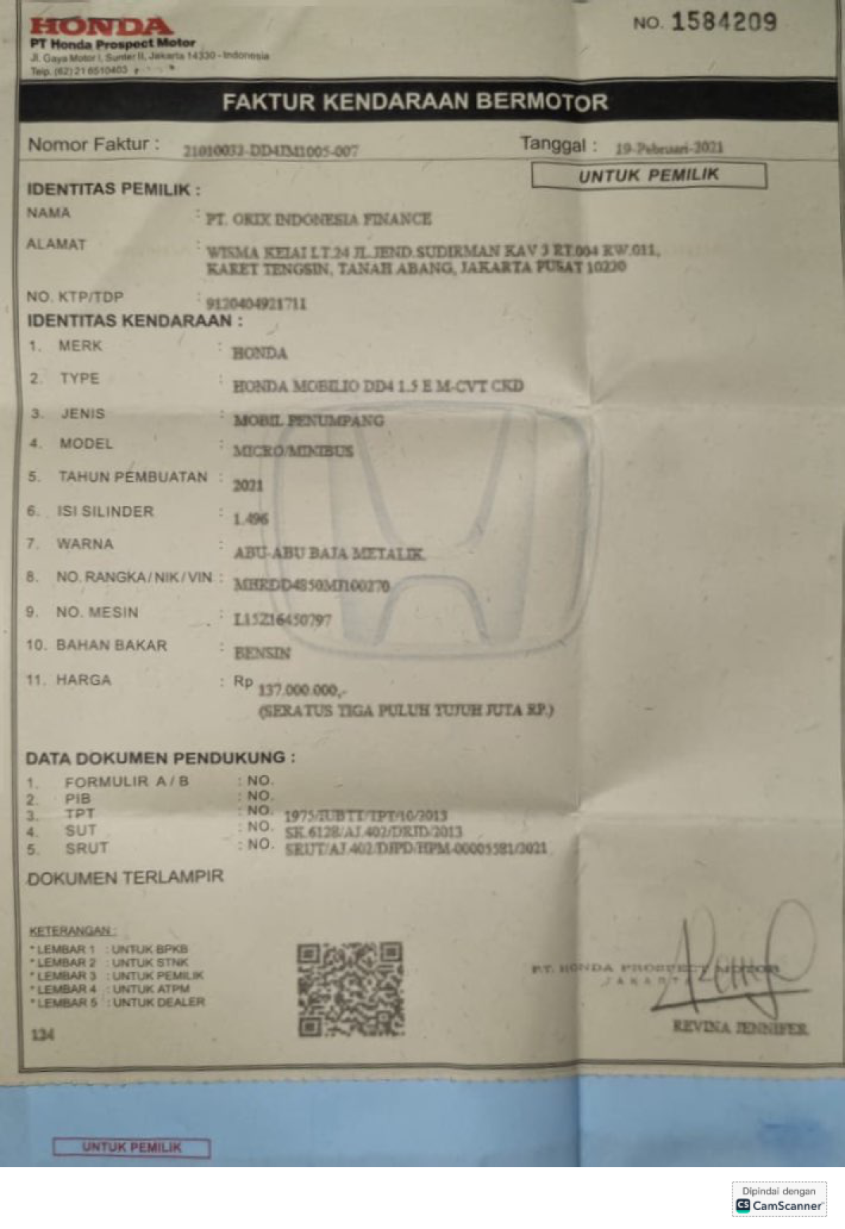 HONDA MOBILIO DD4 1.5E