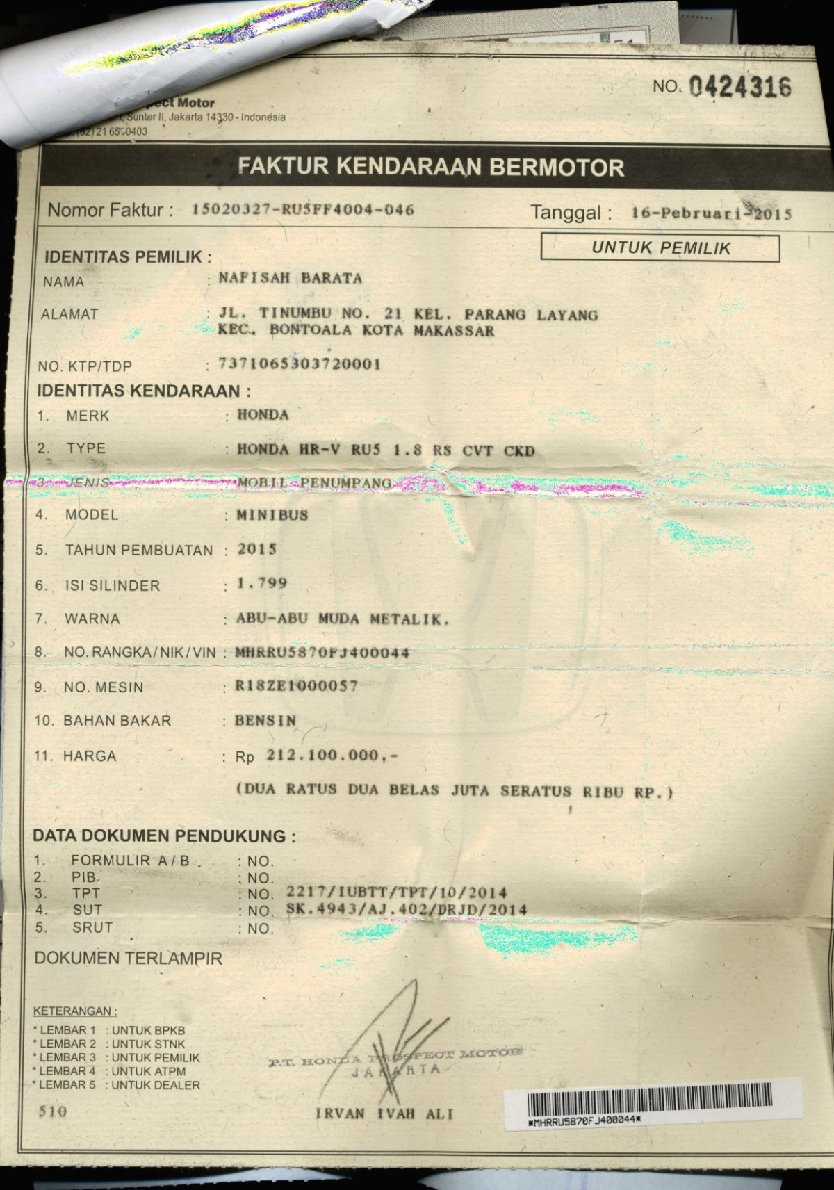 HONDA HRV RU5 1.8 RS