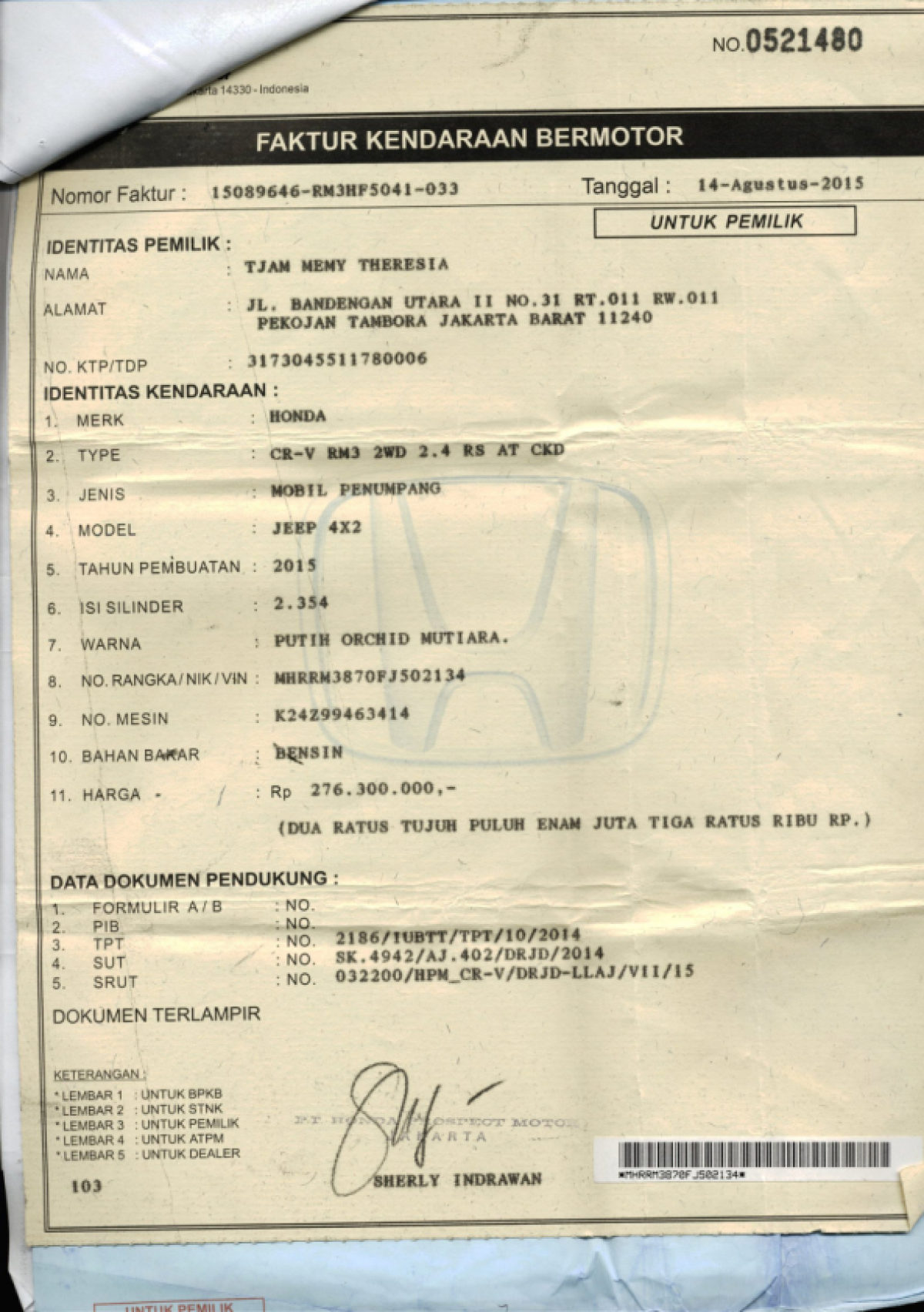 HONDA  CR-V  RM3 2WD 2.4 RSAT CKD