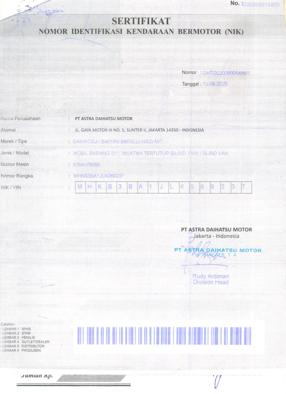 DAIHATSU GRAN MAX  BLIND VAN