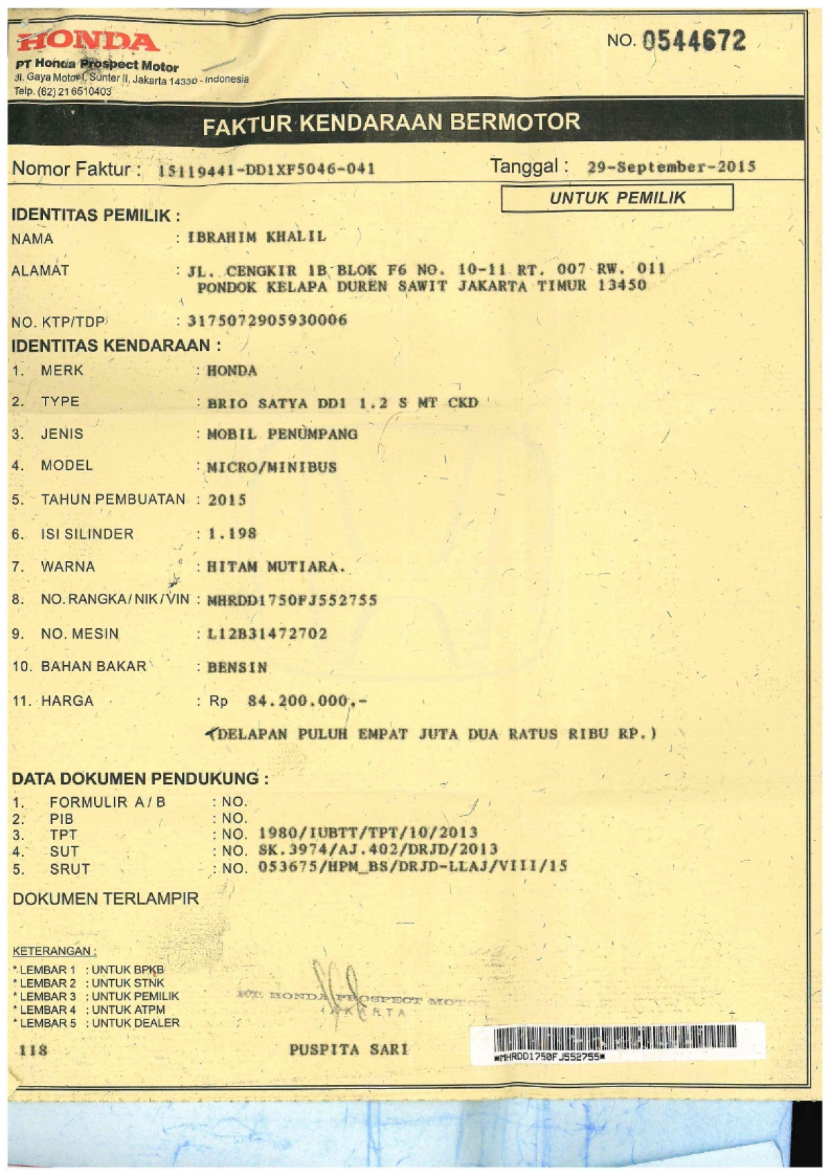 HONDA BRIO SATYA DD1 1.2 S