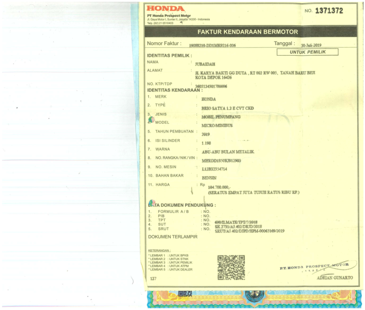 HONDA BRIO SATYA 1.2 E