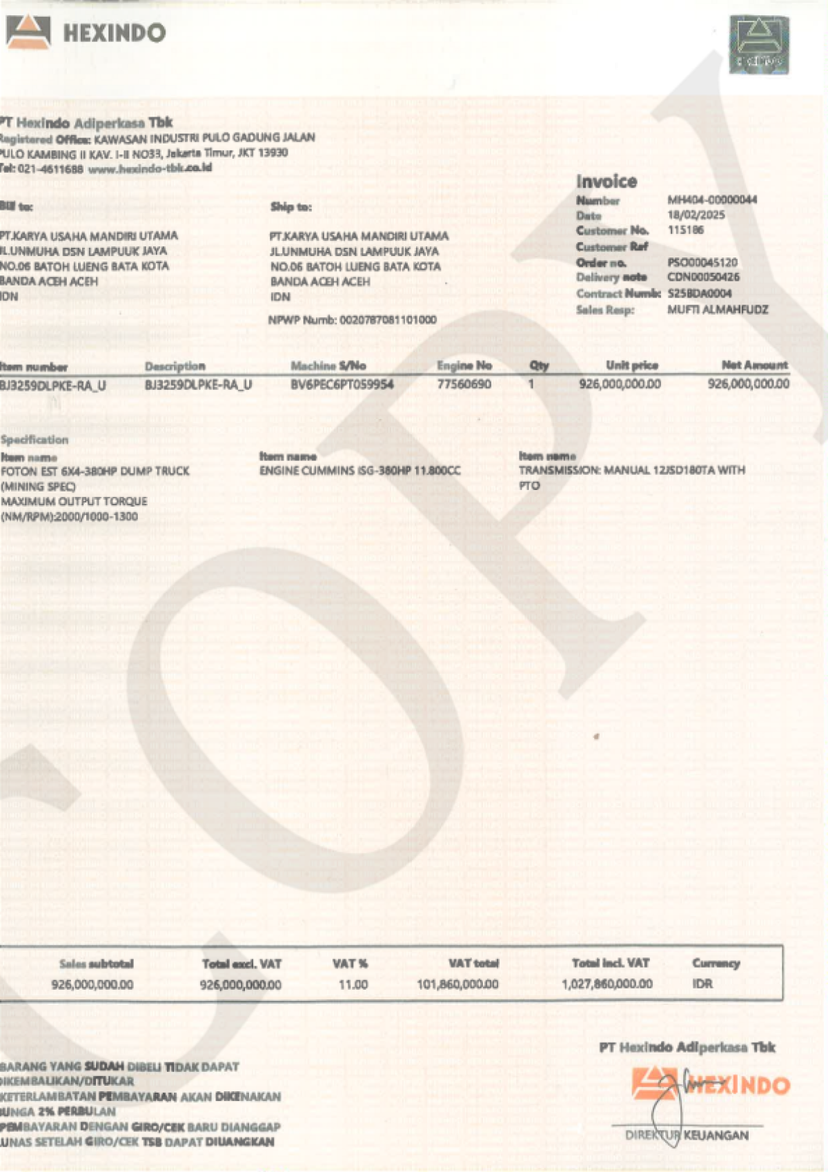 FOTON DUMP TRUCK 6X4 380 HP