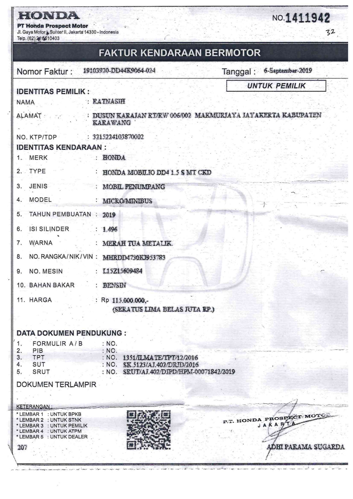 HONDA MOBILIO DD4 1.5 S