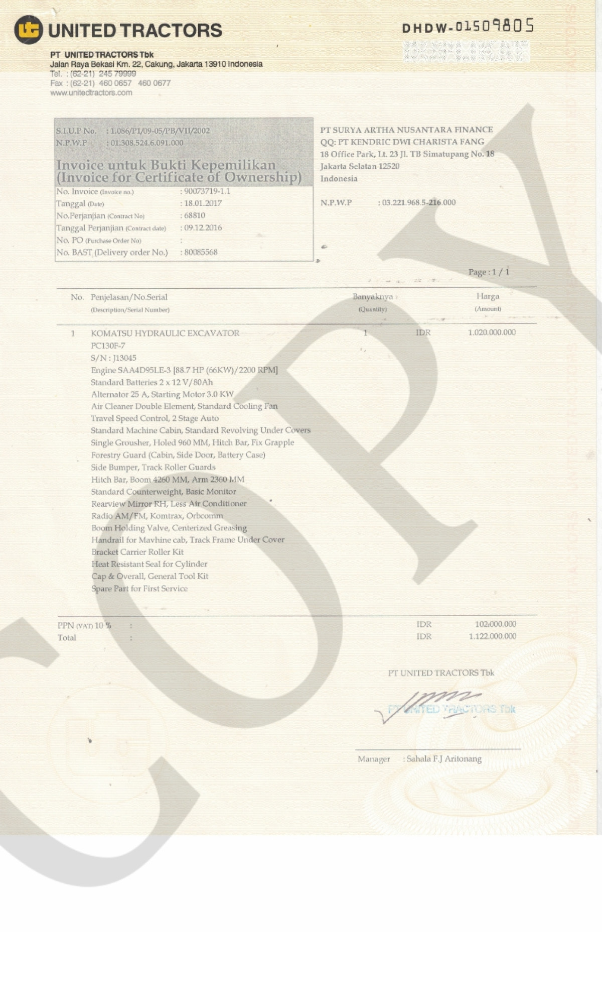 KOMATSU EXCAVATOR PC130F-7