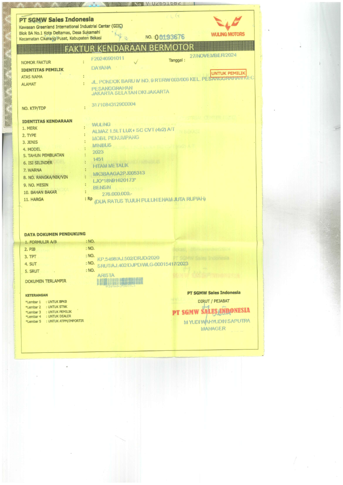 WULING Almaz 1.5LT LUX + SC CVT (4X2) A/T