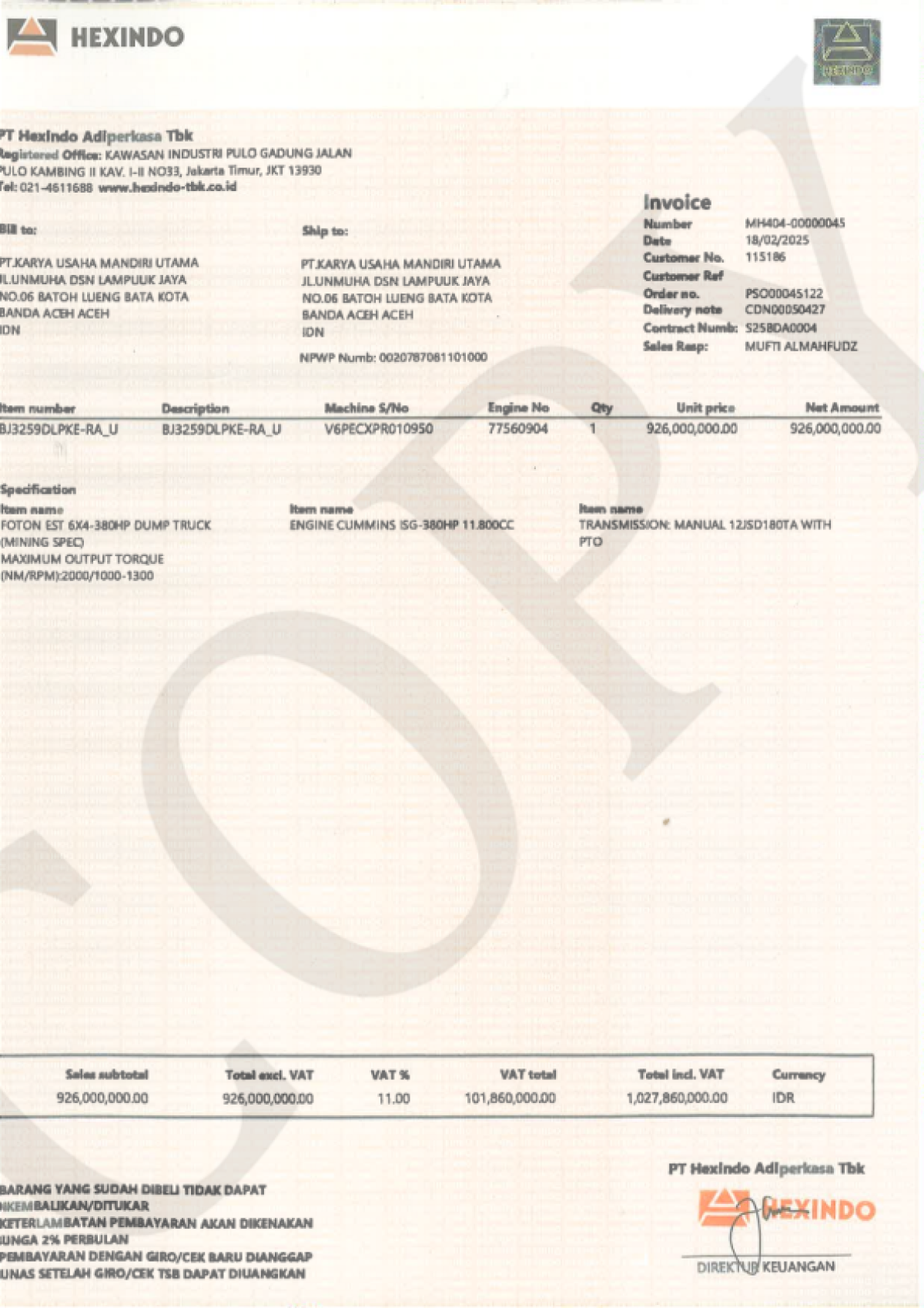 FOTON DUMP TRUCK 6X4 380 HP