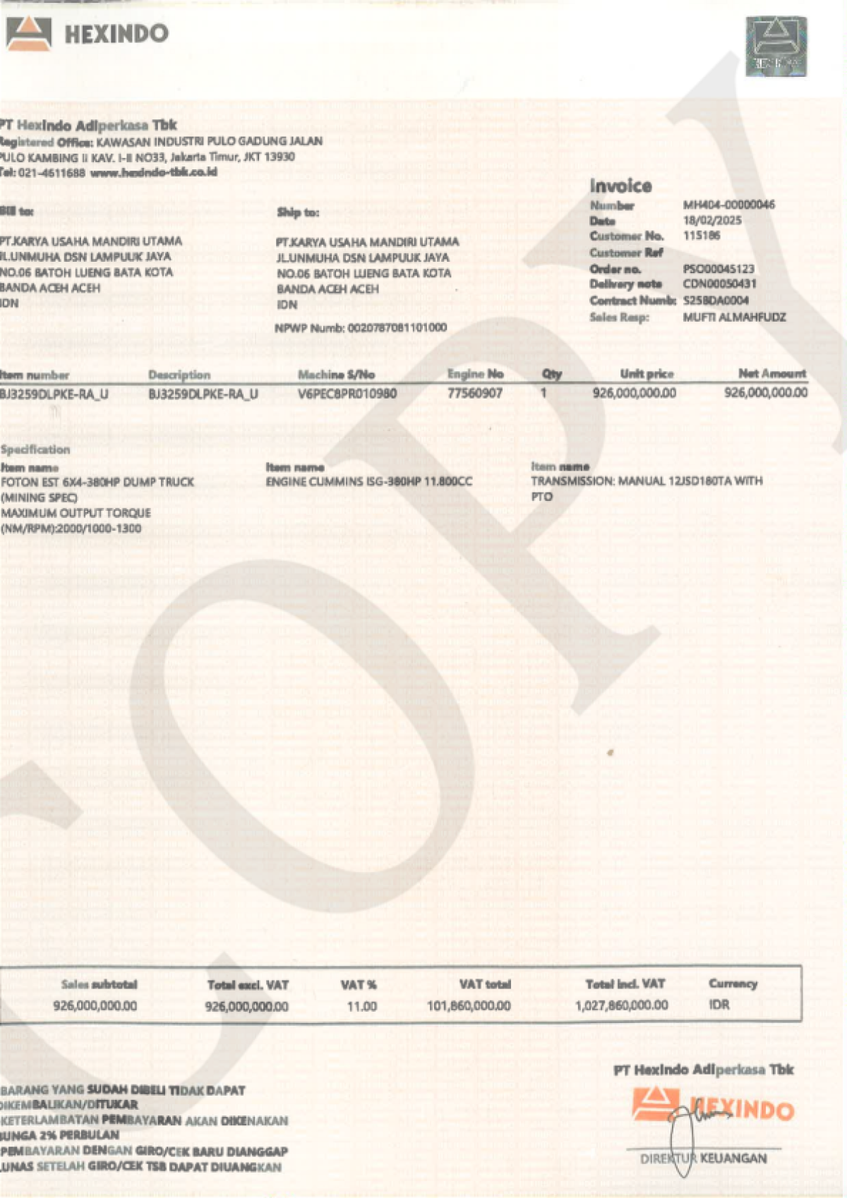FOTON DUMP TRUCK 6X4 380 HP