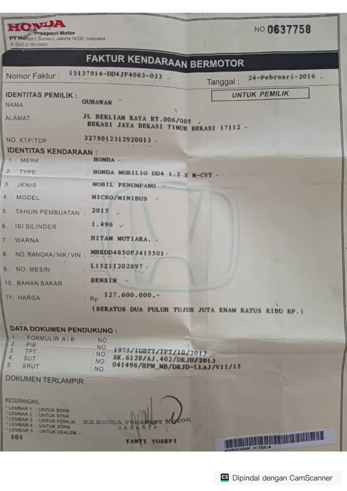 HONDA MOBILIO DD4 1.5E