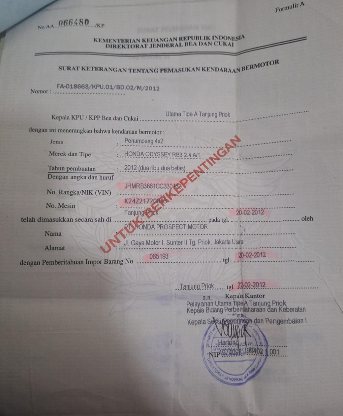 HONDA ODYSSEY RB3 2.4 L