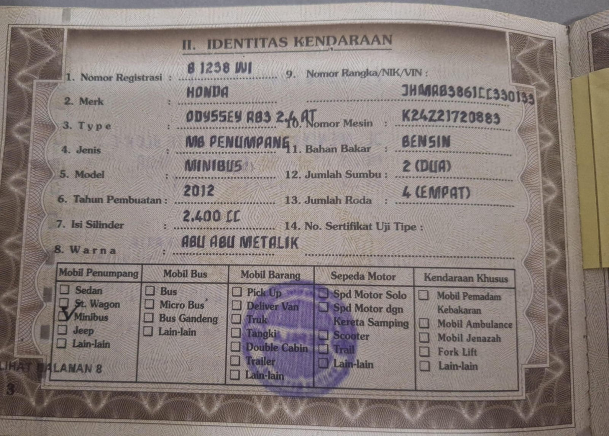 HONDA ODYSSEY RB3 2.4 L