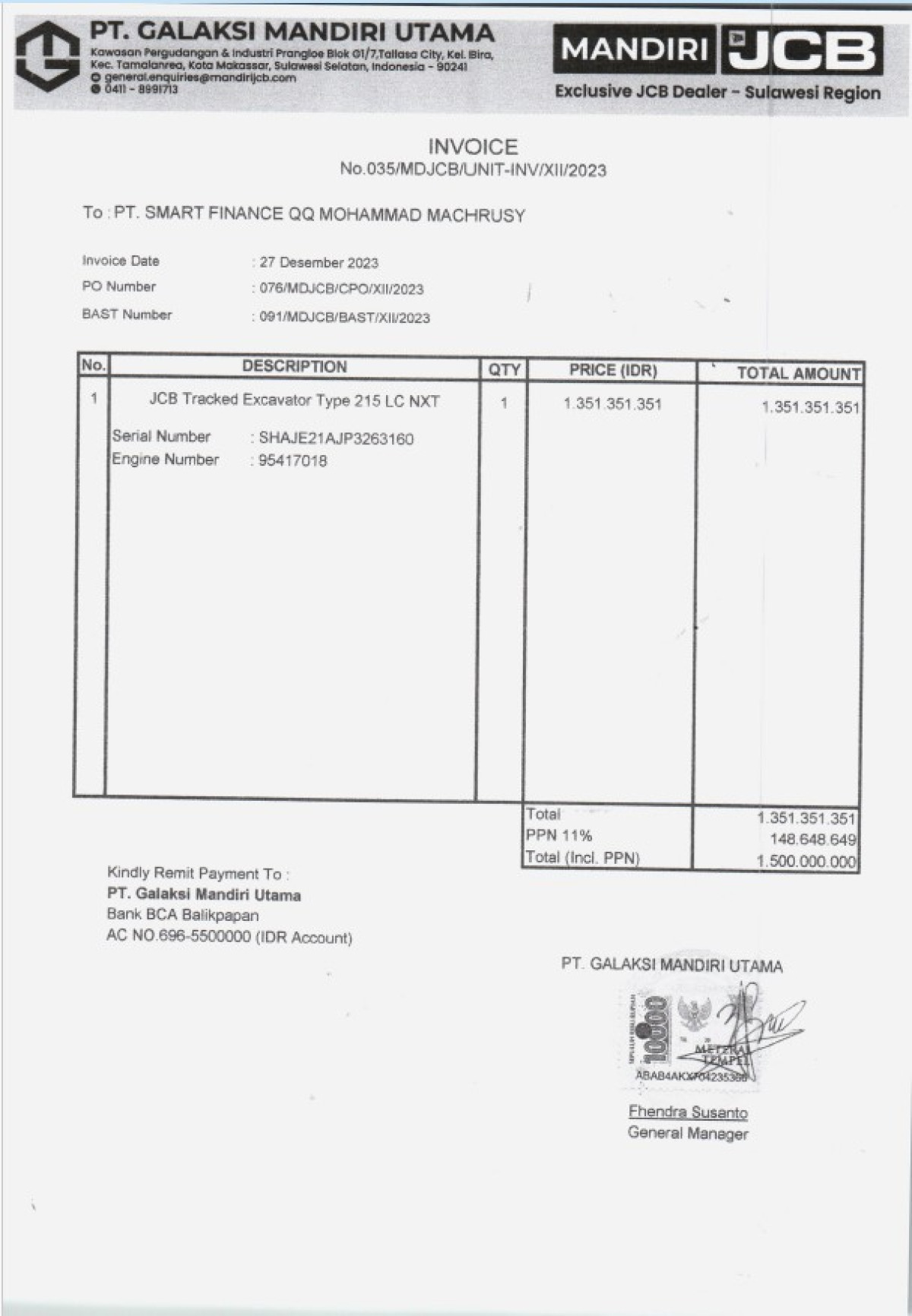JCB EXCAVATOR TYPE 215 LC NXT