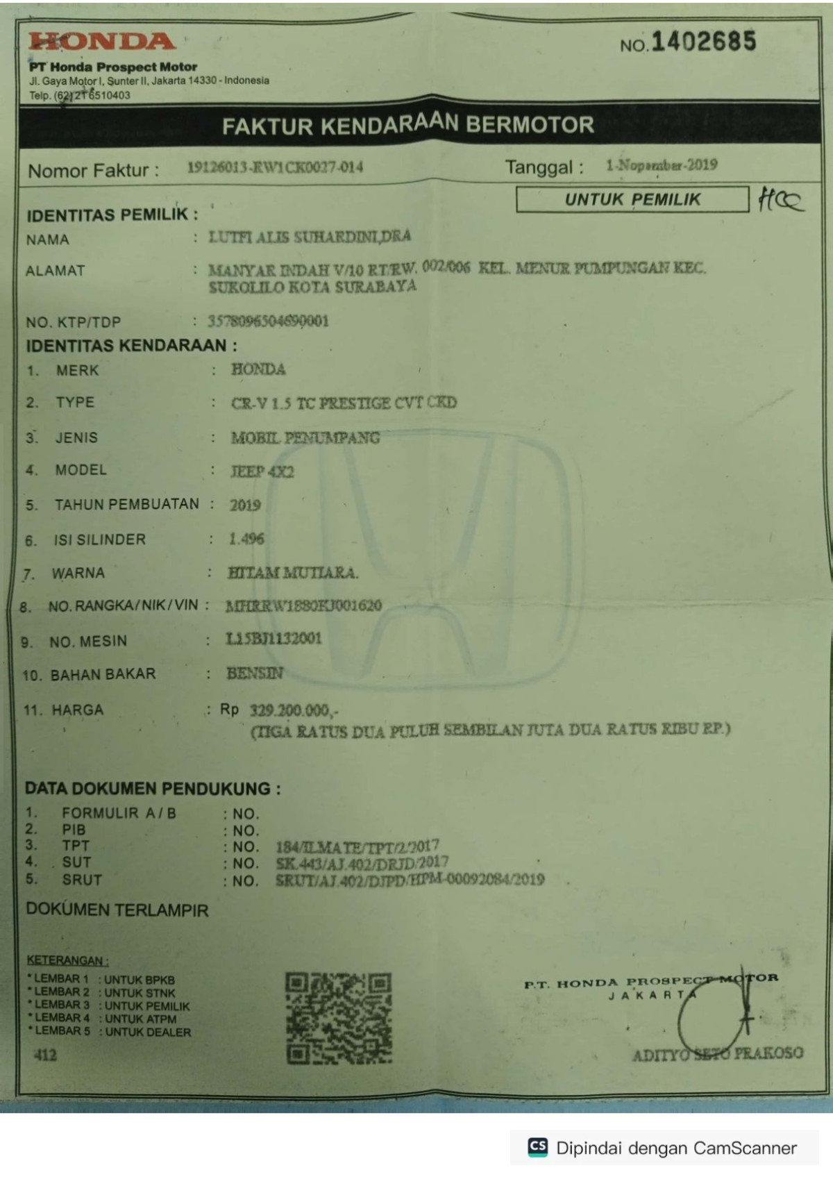HONDA CR-V 1.5 TC PRESTIGE CVT CKD