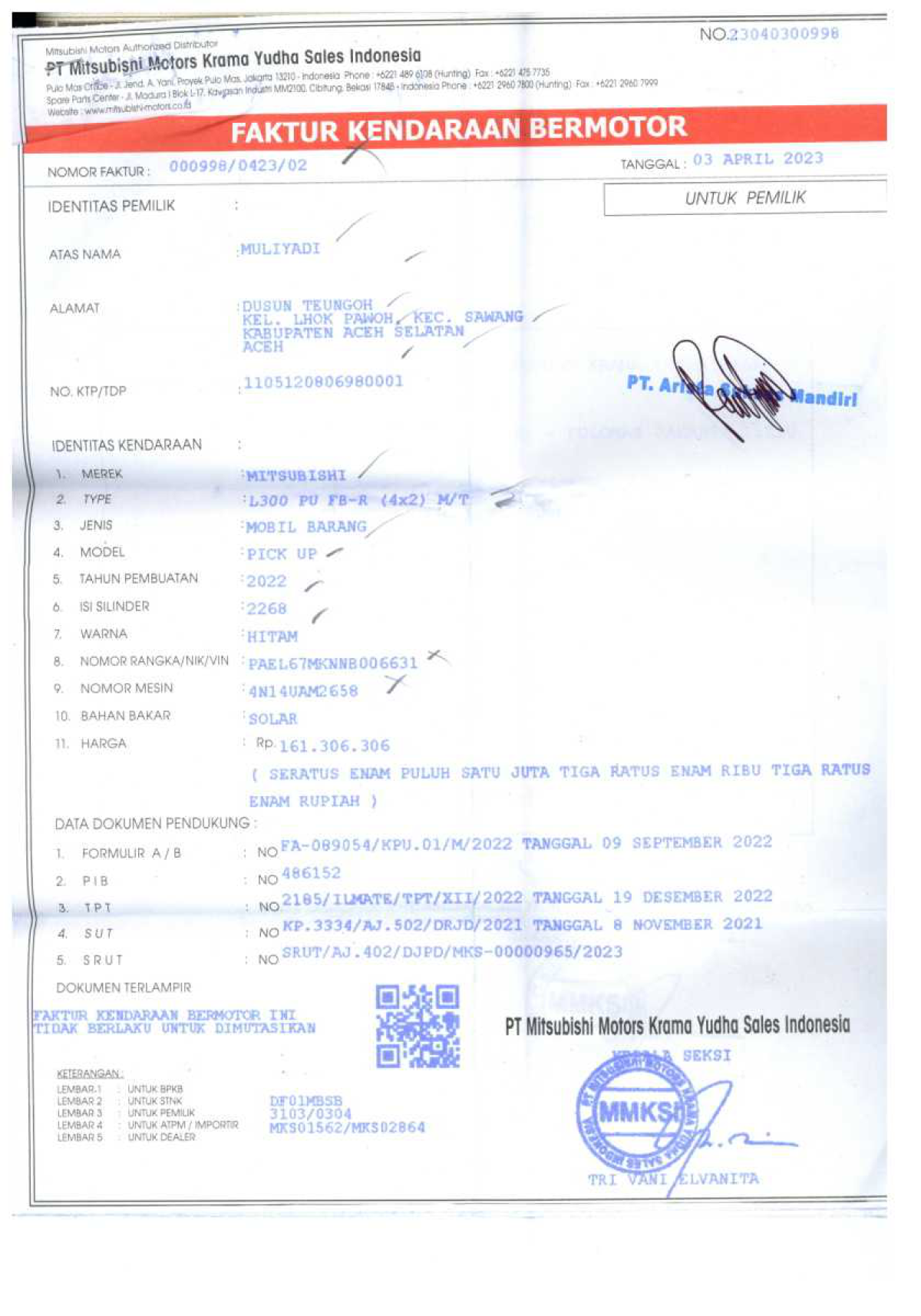 MITSUBISHI COLT L300 PU FB-R