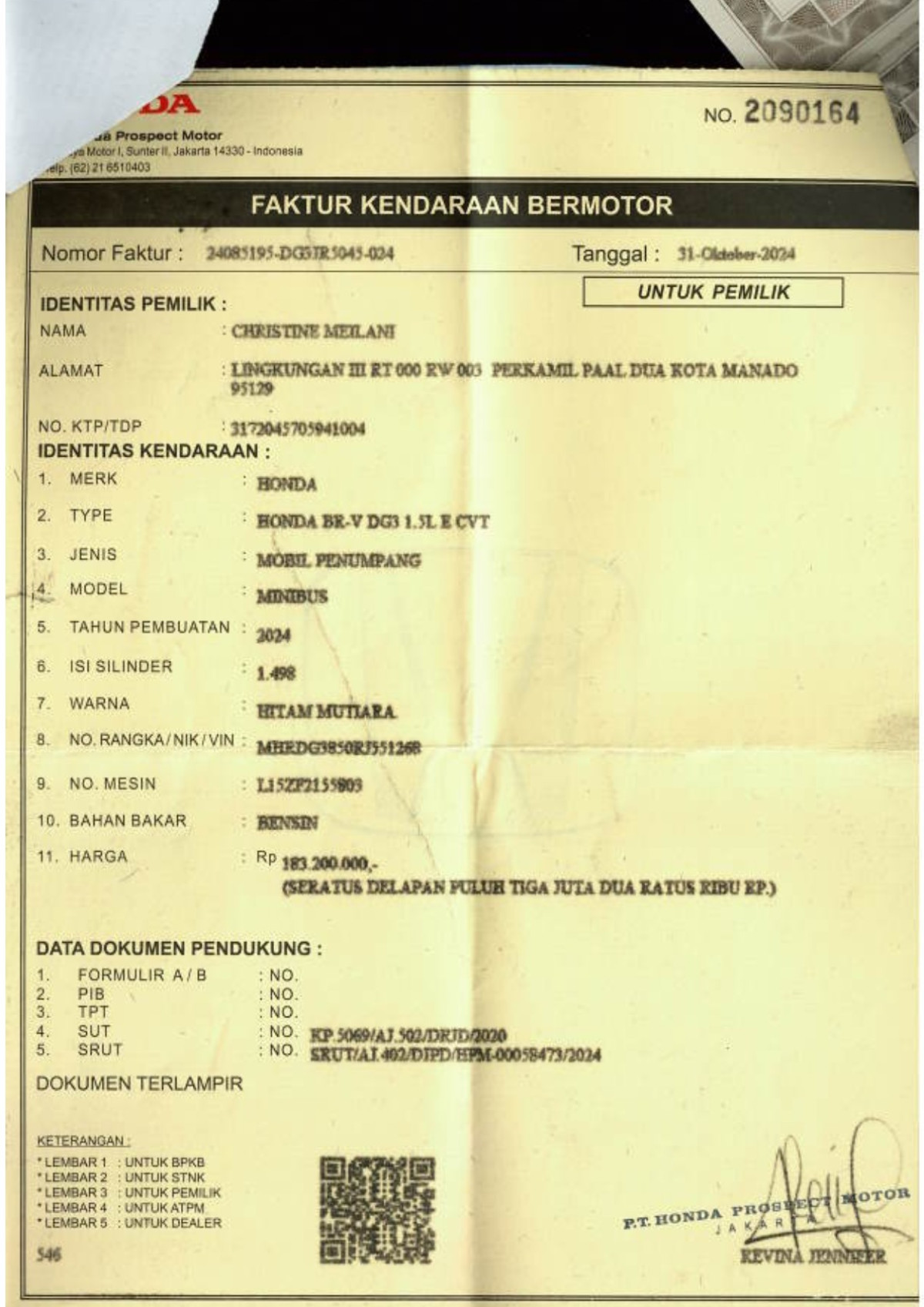 HONDA BR-V DG3 1.5 L E