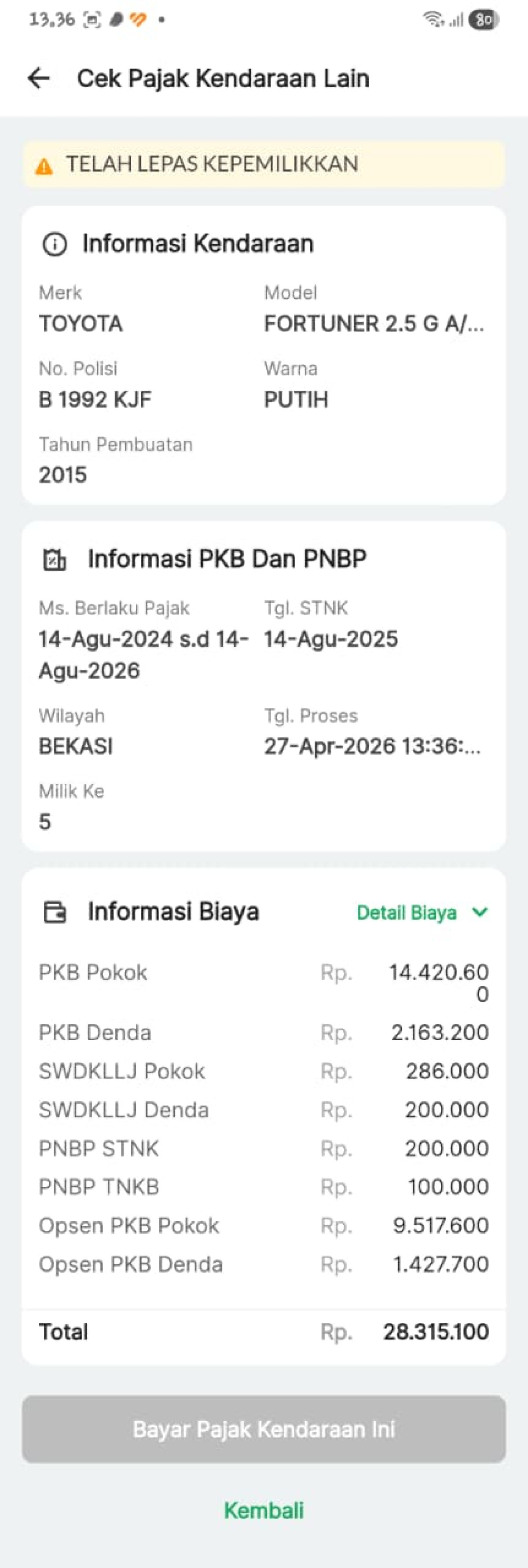 TOYOTA FORTUNER G 2.5